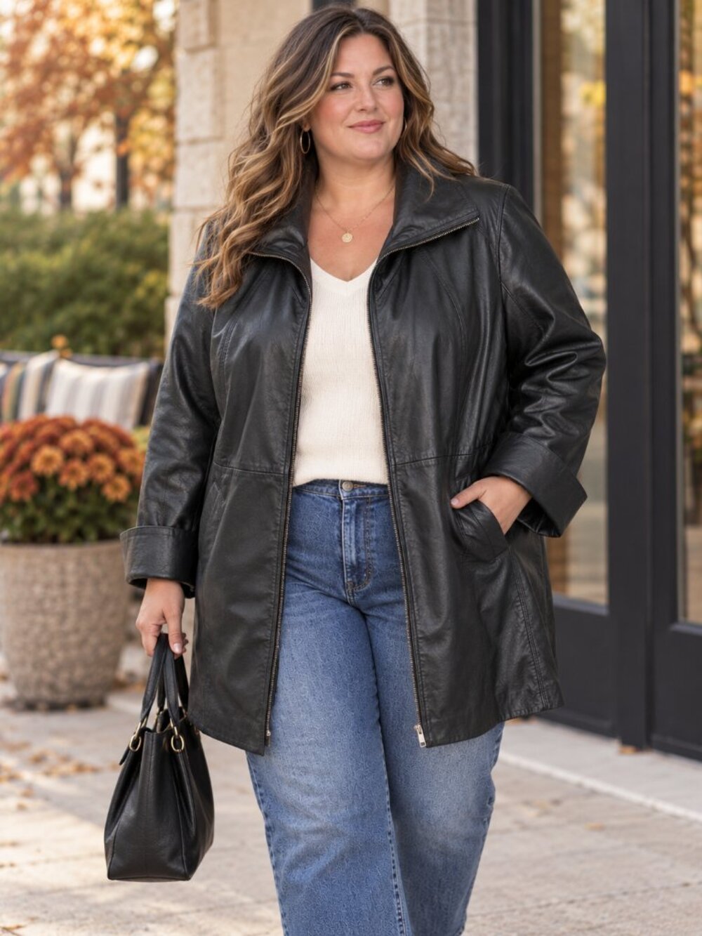 Roaman's 22W Black Genuine Leather Long Jacket Plus Size Oversized Coat